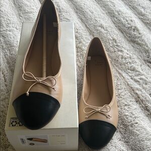 a new day Beige and Black Cap-Toe Ballet Flats